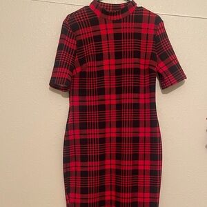 SHEIN Red and Black Plaid Dress